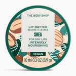 The Body Shop's Shea lip butter container on a white background