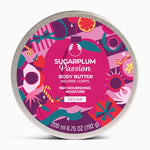 The Body Shop's Sugarplum Passion body butter container on a white background