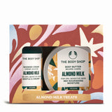 The Body Shop's Almond Milk treats set with shower cream and body butter in a gift box