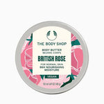 The Body Shop's British Rose body butter on a white background